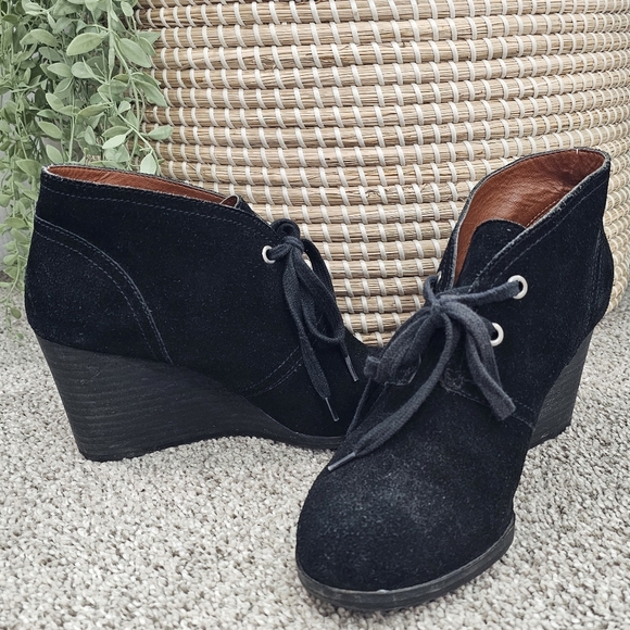 Lucky Brand Sway Suede Black Leather Lace Up Booties Size 9.5 - Picture 4 of 7